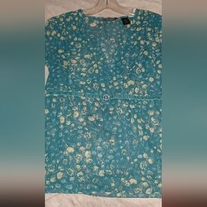 New Liz Claiborne Teal and Yellow Floral Blouse